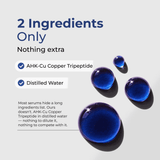 AHK-Cu Hair Elixir ingredient list: AHK-Cu peptide, GHK-Cu peptide, and purified distilled water